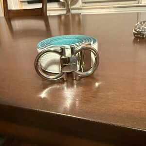 Salvatore Ferragamo Men’s  White and blue Reversible Belt